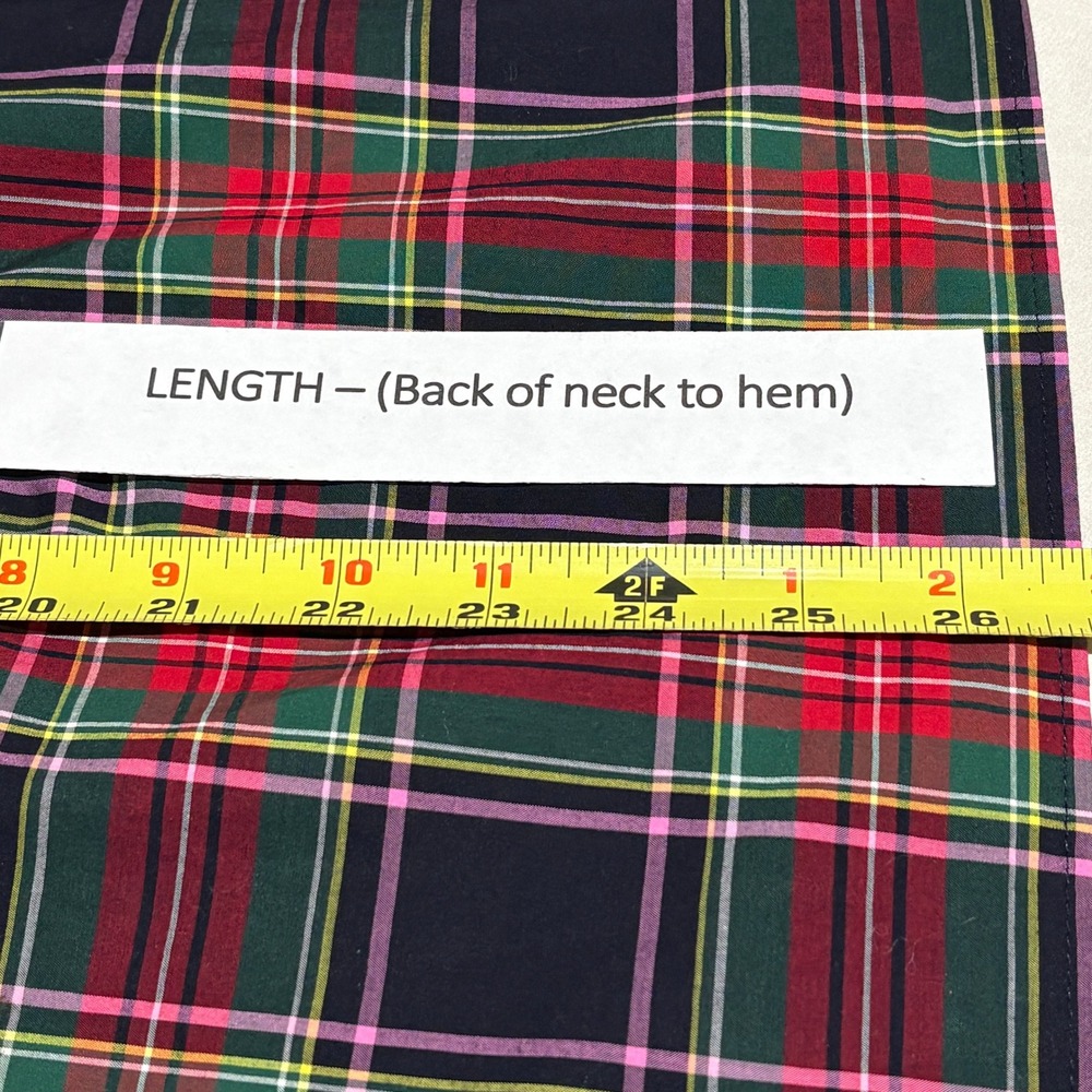 Talbots Women Long Sleeve Cotton Popover Blouse LP Red Festive Holidays Plaid - Picture 7 of 8